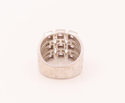 925 Sterling Silver  Vintage 9 Princess Cut CZ Chessboard Ring Sz 6  RG26579