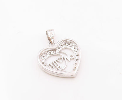 925 Silver  Vintage Open Genuine Diamonds Love Heart MOM Pendant  PT21098