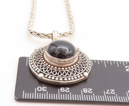 925 Sterling Silver  Vintage Cabochon Black Onyx Swirl Chain Necklace  NE1792