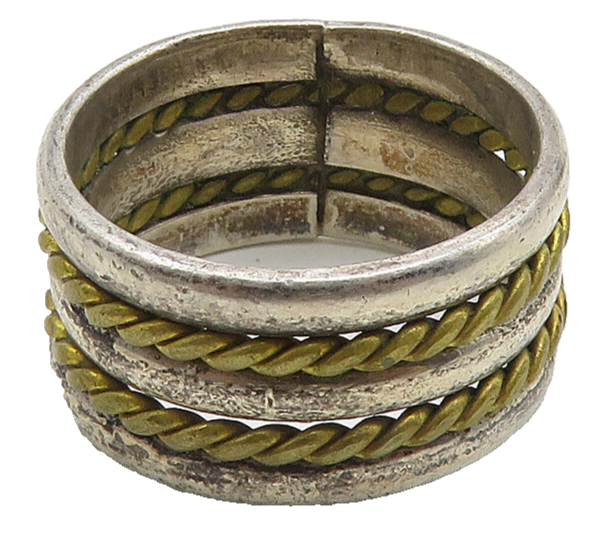 MEXICO 925 Sterling Silver  Vintage 2 Tone Rope Twist Band Ring Sz 7  RG10483