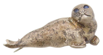 925 Sterling Silver Vintage Brooch Pin Blue Eyed Solid Seal Figurine  BP12196