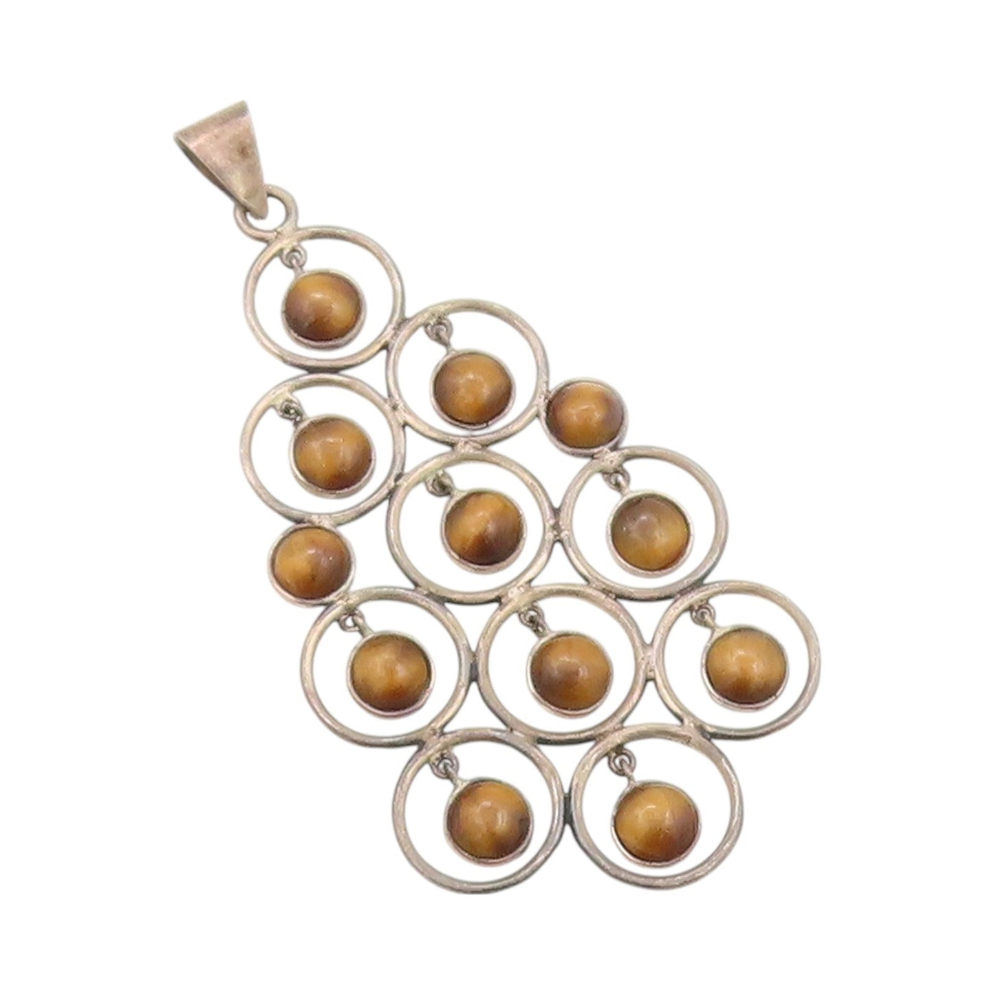 925 Sterling Silver Vintage Pendant Dangling Tiger's Eye Halo Rings  PT24007