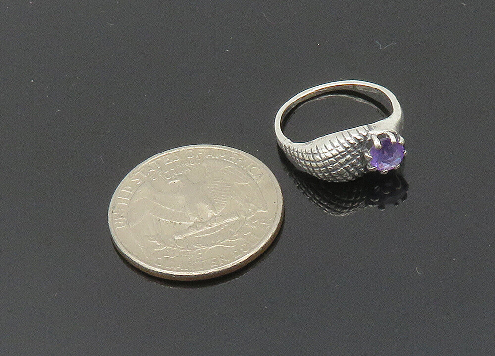 925 Sterling Silver  Vintage Amethyst Etched Detail Band Ring Sz 5  RG20427
