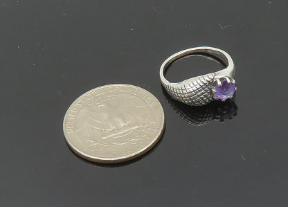 925 Sterling Silver  Vintage Amethyst Etched Detail Band Ring Sz 5  RG20427