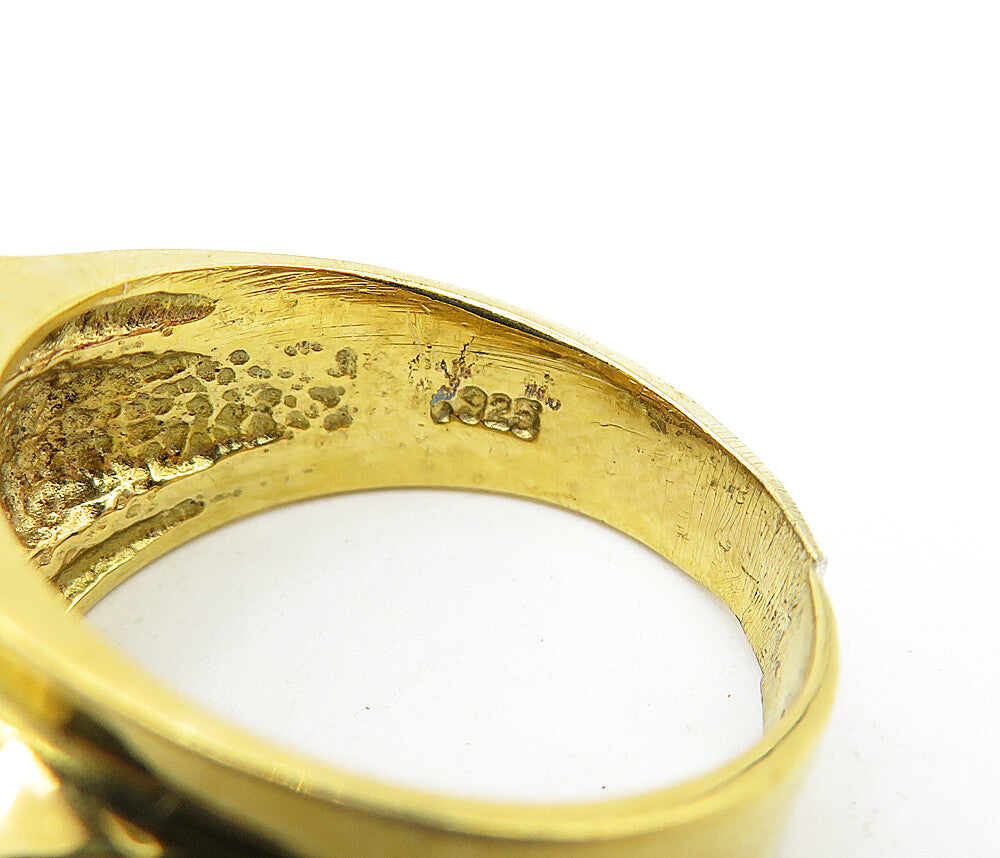 925 Sterling Silver  Vintage Topaz Shiny Gold Plated Band Ring Sz 7.5  RG4441