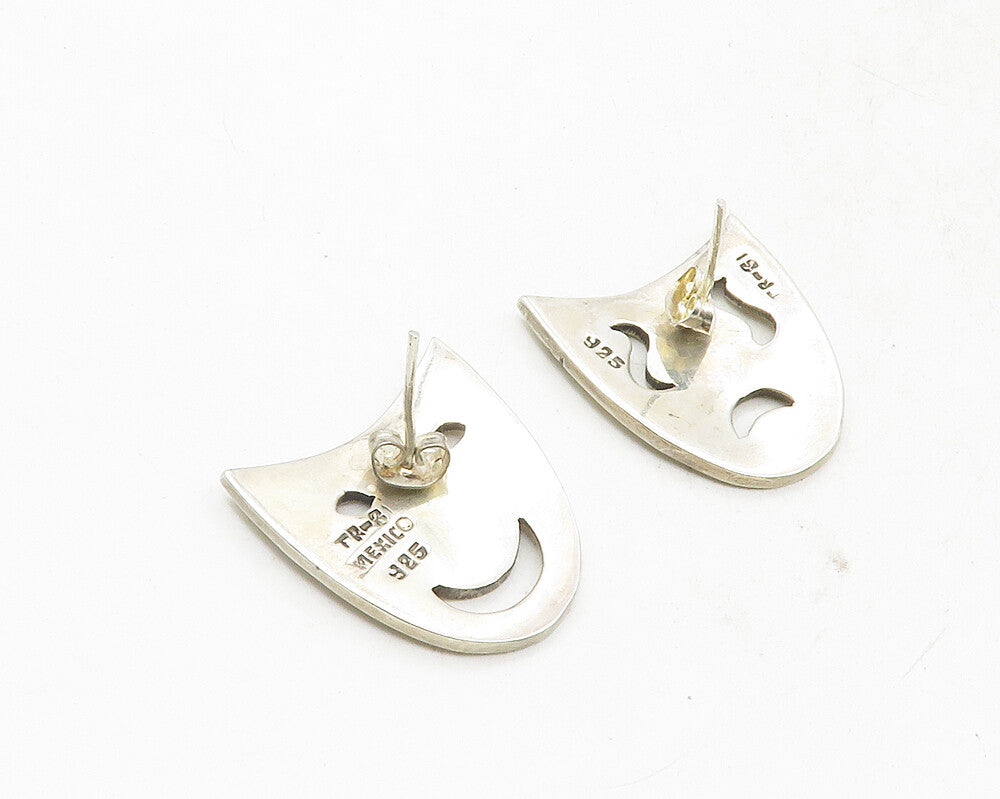 MEXICO 925 Silver  Vintage Cutout Dramatic Theater Masks Drop Earrings  EG5059