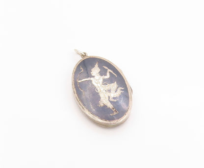 925 Sterling Silver Vintage Pendant SIAM Niello Thai Dancer Amulet OPENS PT24853