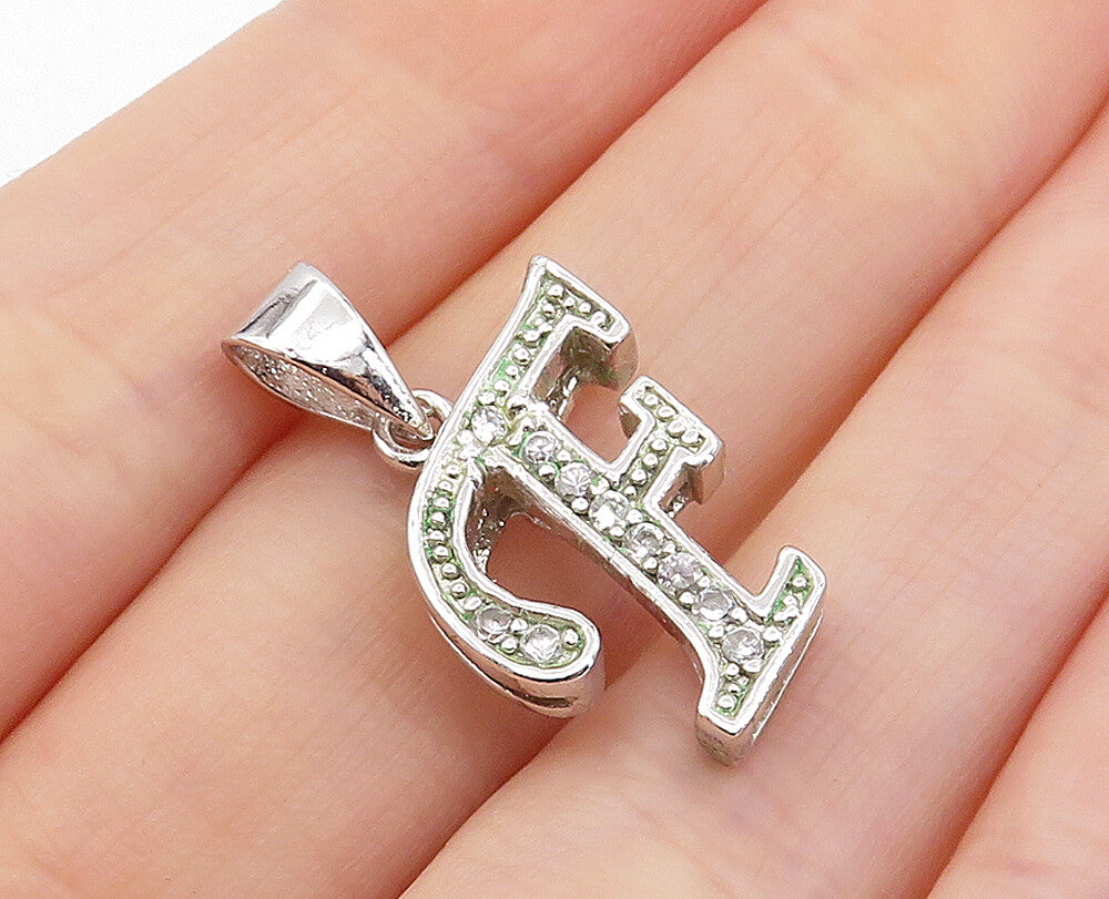 925 Sterling Silver Sparkling Topaz Letter F Initial Drop Pendant PT5350