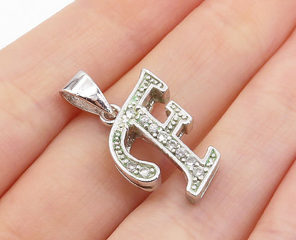 925 Sterling Silver Sparkling Topaz Letter F Initial Drop Pendant PT5350