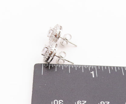 925 Sterling Silver Vintage Earrings Round CZ Halo CZ Band Design Studs  EG13595