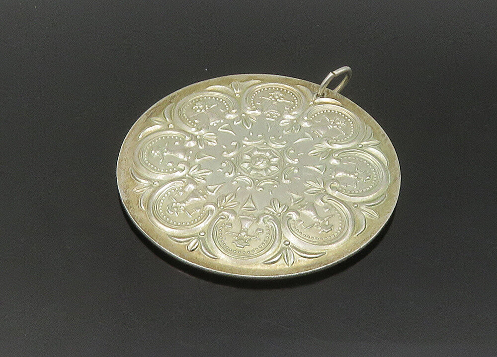 TOWLE 925 Sterling Silver  Vintage Shiny Floral Patterned Pendant  PT18931
