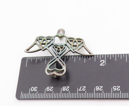 925 Sterling Silver Vintage Brooch Guardian Angel Celtic Knot Cut Out  BP11834