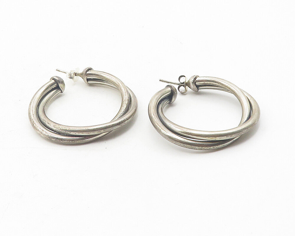 925 Sterling Silver  Vintage Shiny Smooth Double JHoop Earrings  EG6151
