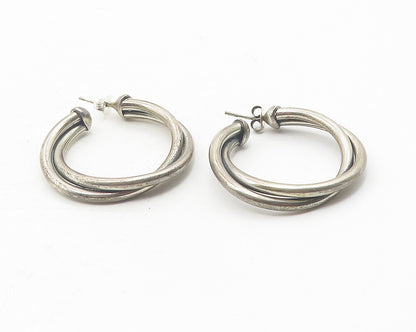 925 Sterling Silver  Vintage Shiny Smooth Double JHoop Earrings  EG6151