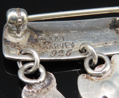 A&J HARVEY 925 Silver  Vintage Engraved Dog & Bones Charm Brooch Pin  BP9722