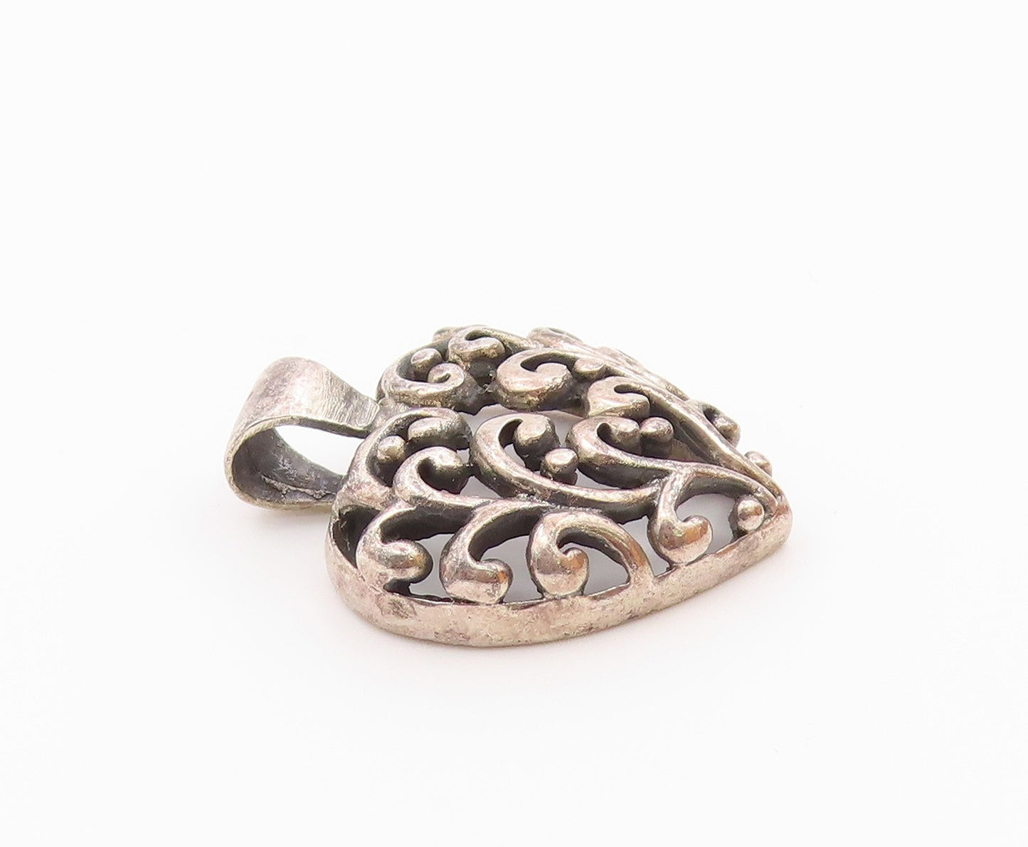 925 Sterling Silver  Vintage Open Swirl Love Heart Dome Pendant  PT15805