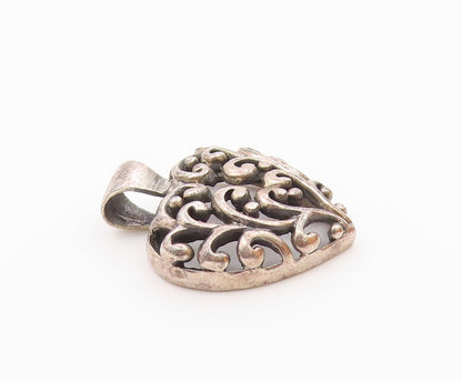 925 Sterling Silver  Vintage Open Swirl Love Heart Dome Pendant  PT15805