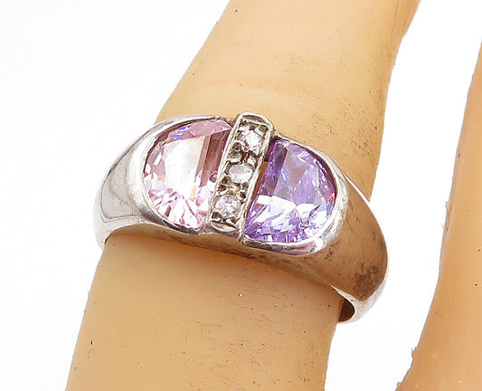 925 Sterling Silver  Vintage Cubic Zirconia & Marcasite Band Ring Sz 7  RG4779