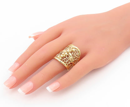 925 Sterling Silver Vintage Ring Gold Plated Beaded Openwork Band  Sz 7  RG34555