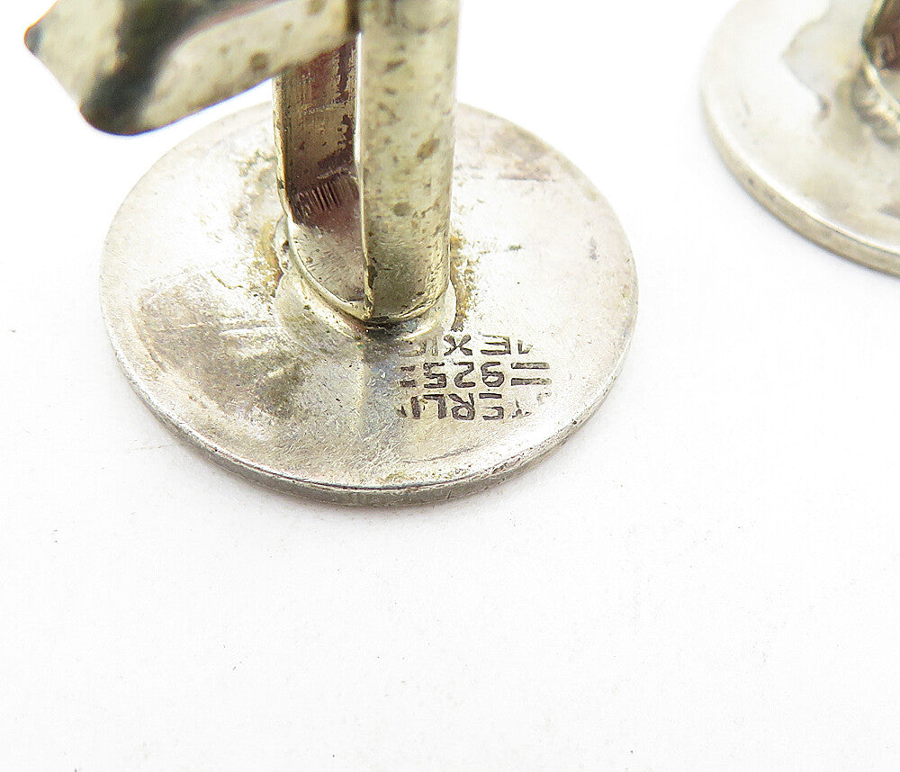 MEXICO 925 Sterling Silver  Vintage Oxidized Pattern Round Cufflinks  TR1259