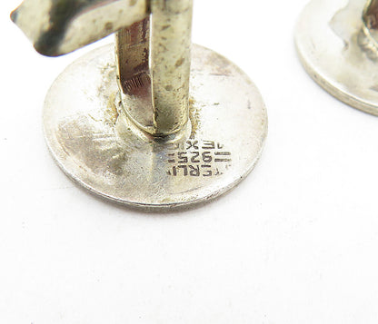 MEXICO 925 Sterling Silver  Vintage Oxidized Pattern Round Cufflinks  TR1259