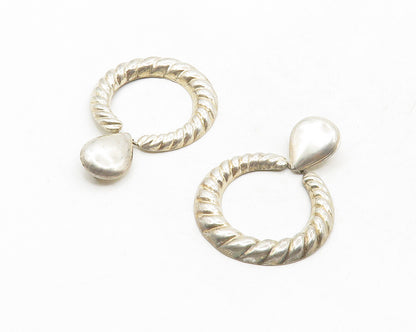 925 Sterling Silver  Vintage Shiny Twist Open Circle Dangle Earrings  EG6604