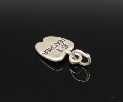 925 Sterling Silver  Vintage Engraved #1 Teacher Apple Charm Pendant  PT21352