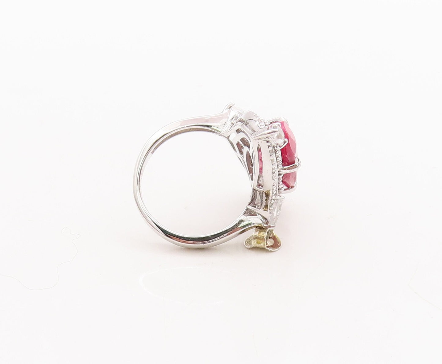 925 Sterling Silver Vintage Ring Large Oval Ruby Halo Topaz  Sz 7.5  RG29665