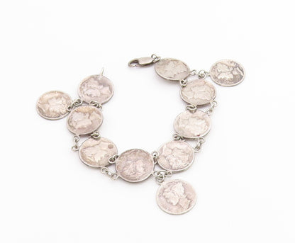 925 Sterling Silver Vintage Bracelet Classic US Mercury Dime Coin Link  BT12219