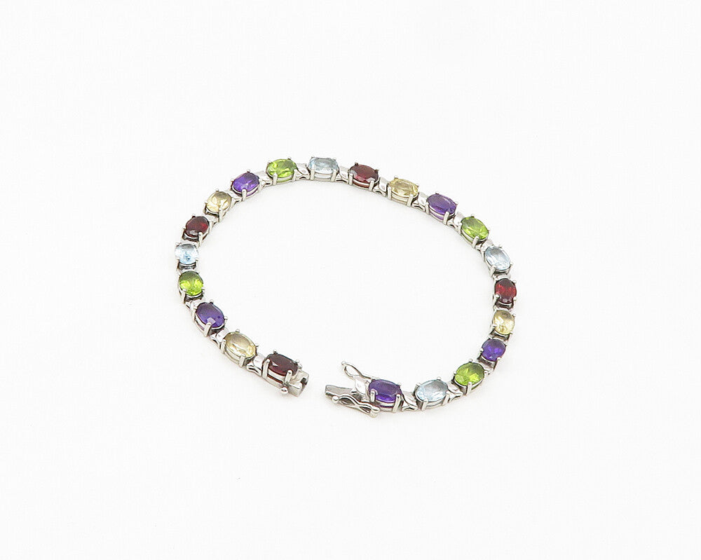 925 Sterling Silver  Topaz Garnet Amethyst & Peridot Chain Bracelet  BT7651