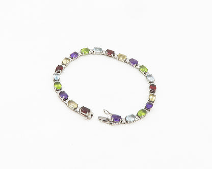 925 Sterling Silver  Topaz Garnet Amethyst & Peridot Chain Bracelet  BT7651