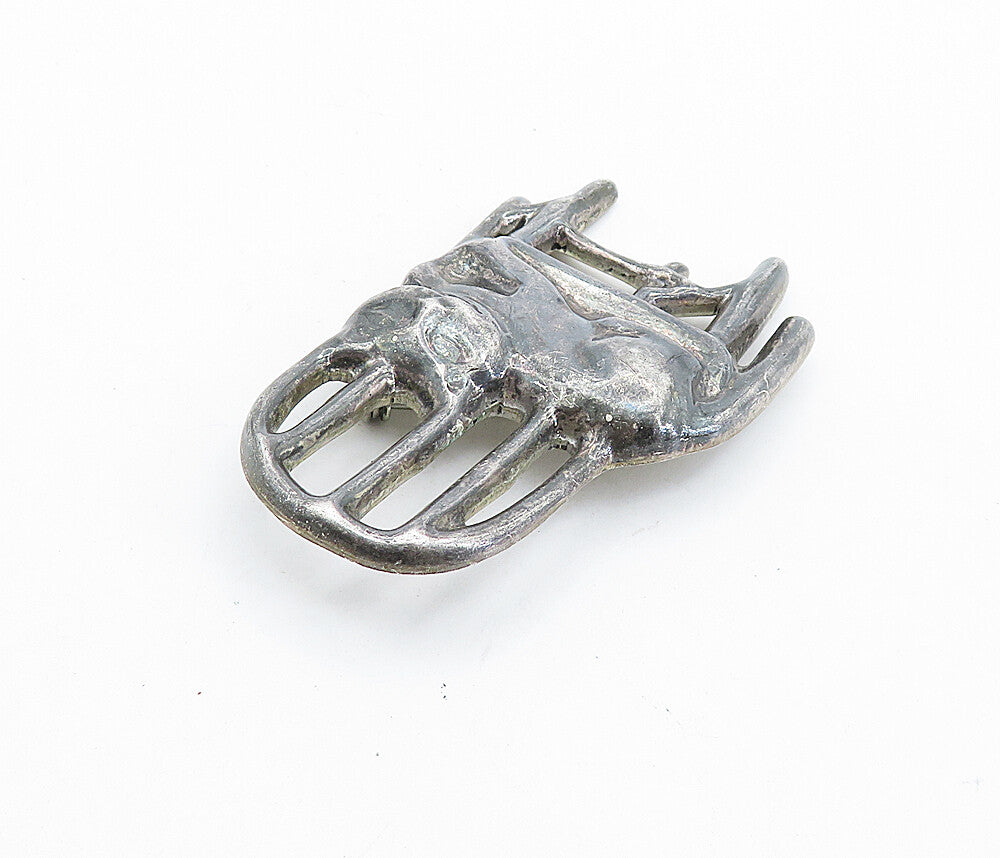 MEXICO 925 Sterling Silver  Vintage Oxidized Cat In Chair Brooch Pin  BP2642