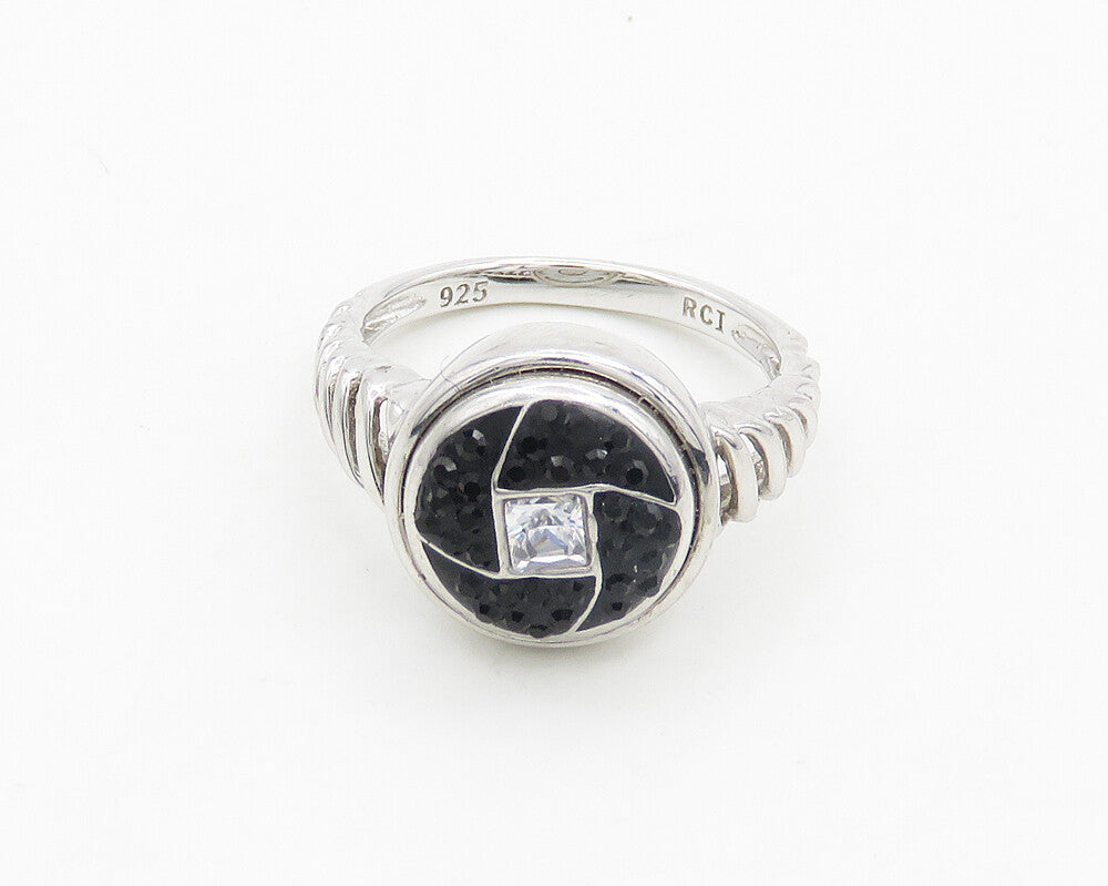925 Silver   Vintage Black Crystal & Cubic Zirconia Band Ring Sz 7  RG19433
