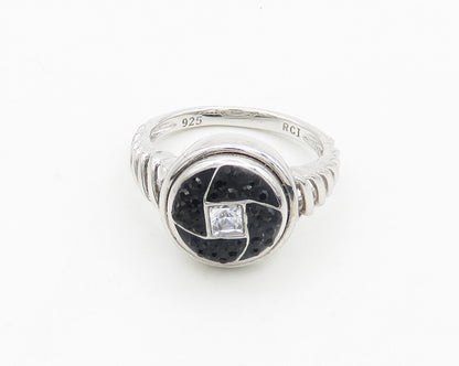 925 Silver   Vintage Black Crystal & Cubic Zirconia Band Ring Sz 7  RG19433