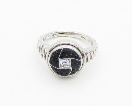 925 Silver   Vintage Black Crystal & Cubic Zirconia Band Ring Sz 7  RG19433