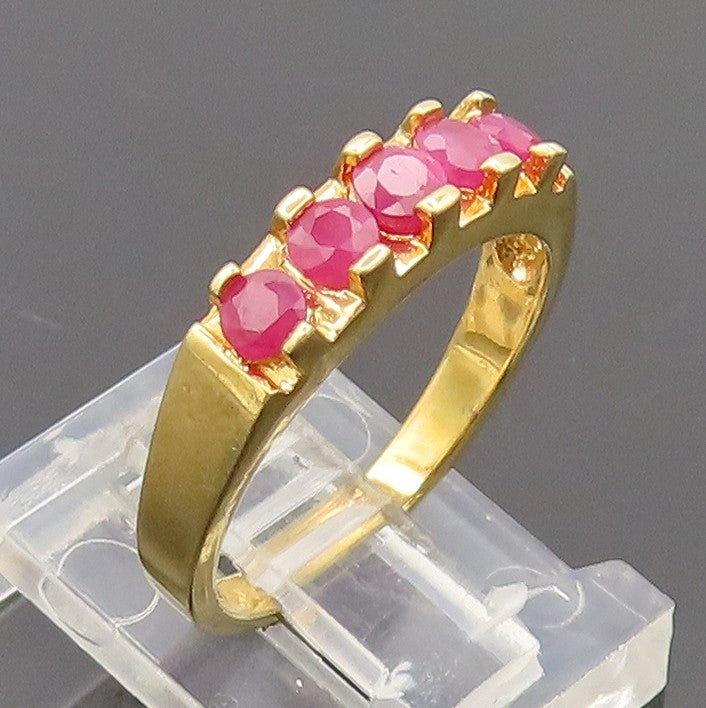 925 Sterling Silver Vintage Ring Gold Plated Inlay Round Ruby Sz 6  RG27651