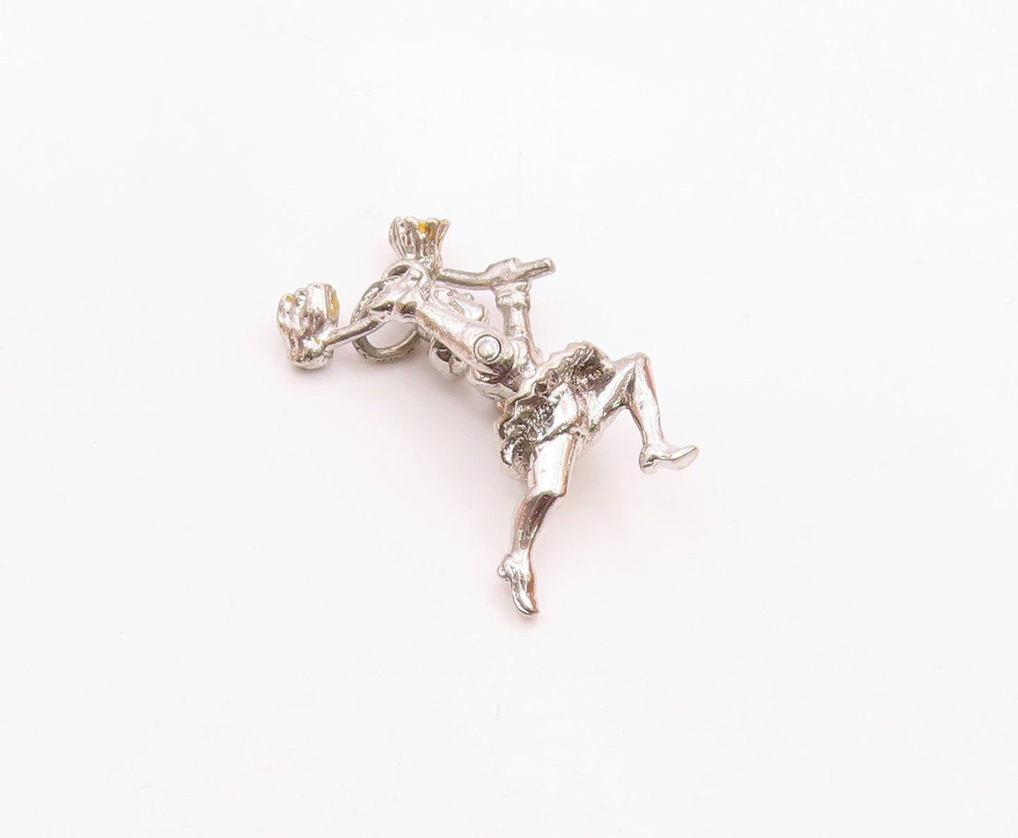 925 Sterling Silver  Vintage Shiny Petite Cheerleader Pendant (MOVES)  PT17518