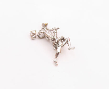 925 Sterling Silver  Vintage Shiny Petite Cheerleader Pendant (MOVES)  PT17518