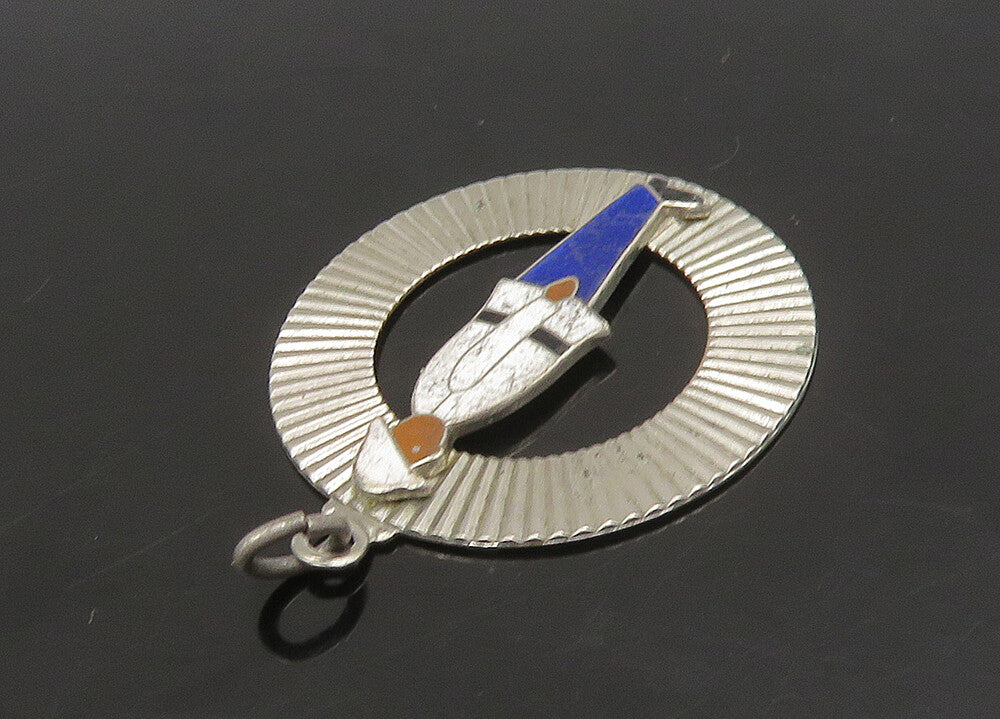 925 Sterling Silver  Vintage Enamel Man In Uniform Circle Pendant  PT18744