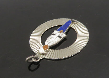 925 Sterling Silver  Vintage Enamel Man In Uniform Circle Pendant  PT18744