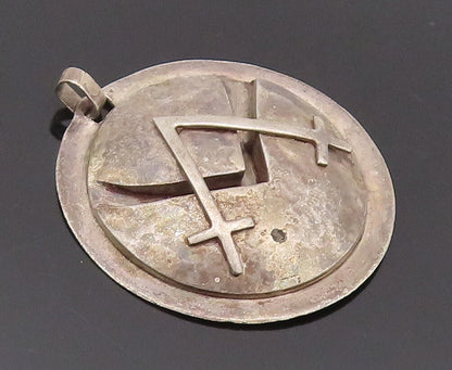 925 Sterling Silver Vintage Pendant Ancient Carved Round Warrior buckler PT22655