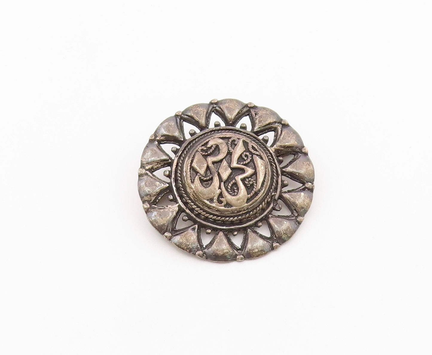 925 Sterling Silver  Vintage Antique Oxidized Round Floral Brooch Pin  BP3520