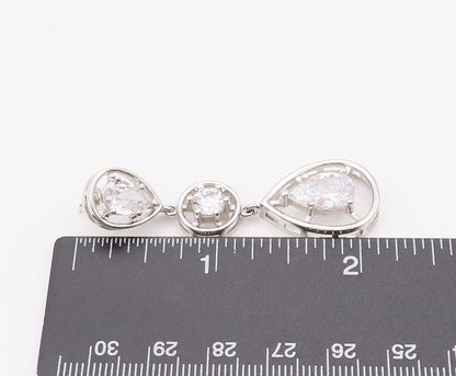 925 Sterling Silver Vintage Earrings Cutout Border Round & Pear Drop CZ  EG12807