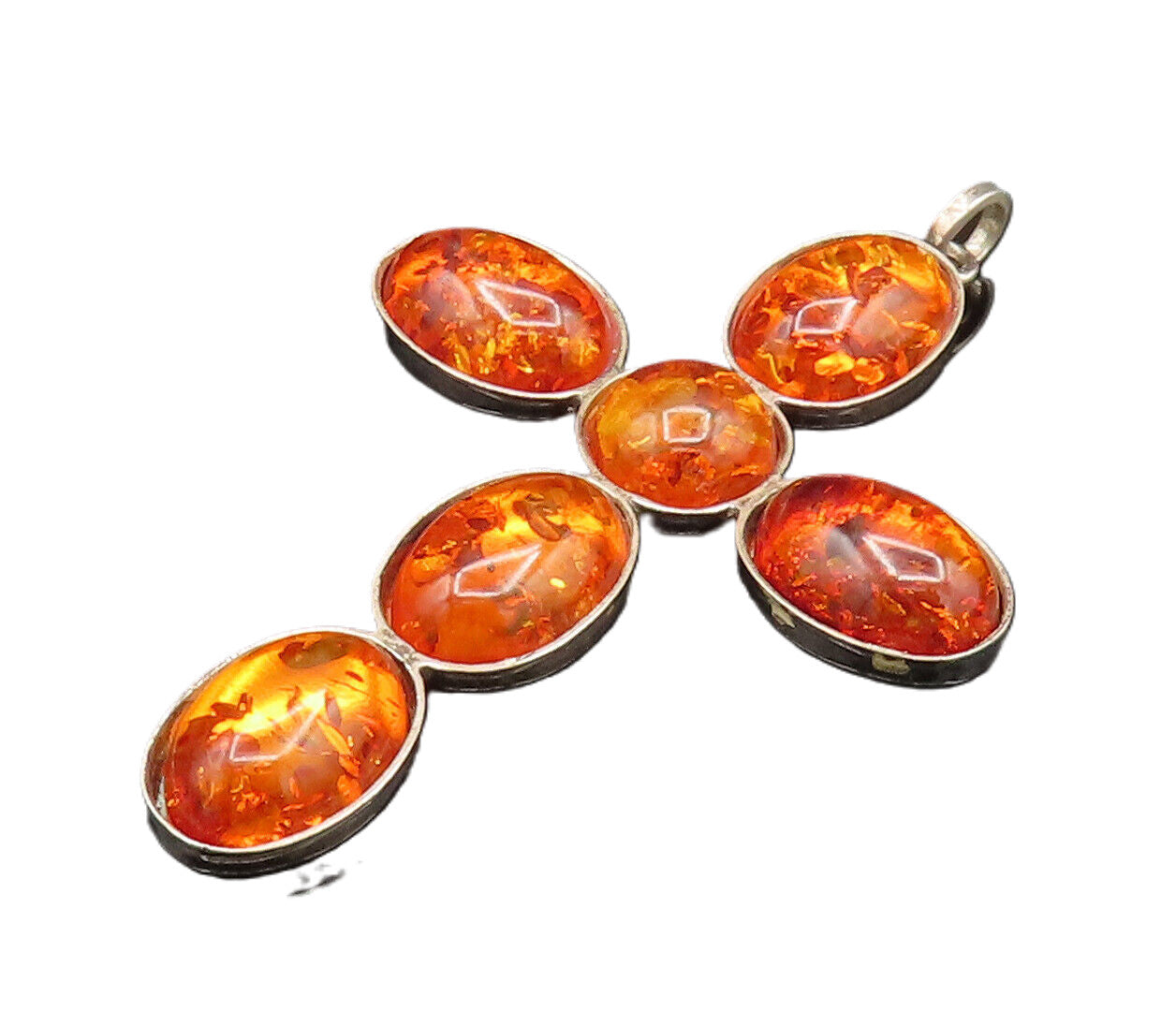 925 Silver  Vintage Multi Stone Baltic Amber Religious Cross Pendant  PT20725