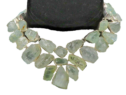Silver Vintage Rough Gemstone Large Royal Chain Necklace  NE2261