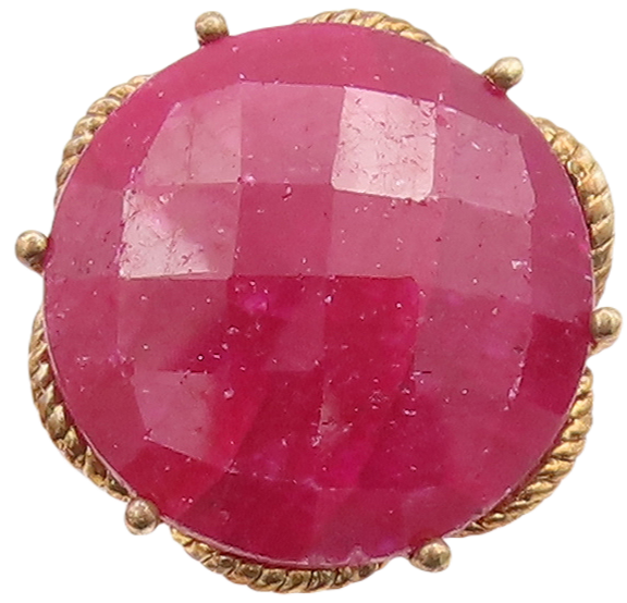 925 Sterling Silver Vintage Ring Gold Plated Large Round Gemstone Sz 7.5 RG29510