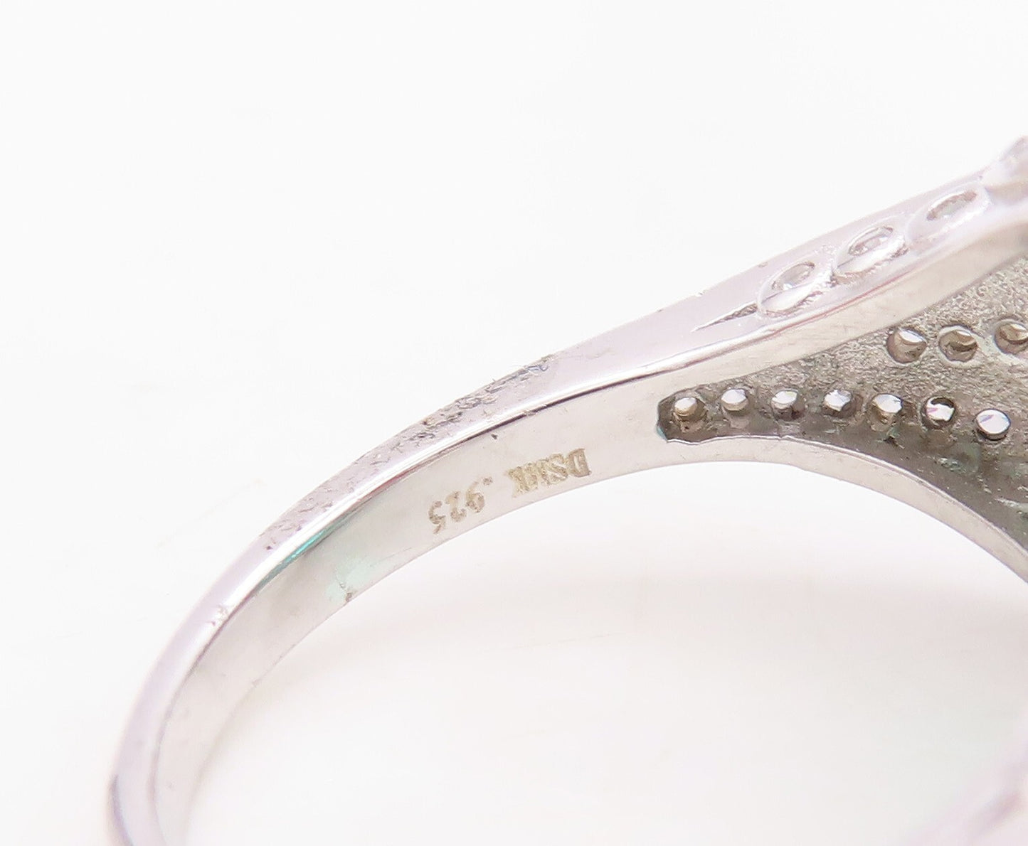 925 Sterling Silver Vintage Ring Swirly Cutout Oval Two Tone CZ  Sz 7  RG30131