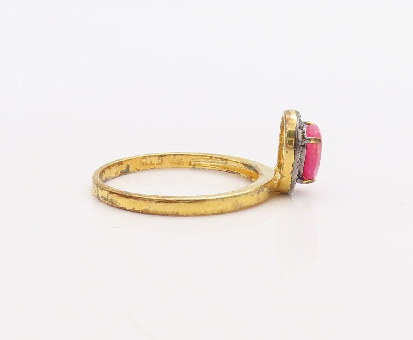 925 Sterling Silver Vintage Ring Gold Plated Diamonds & Gemstones  Sz 8  RG30536