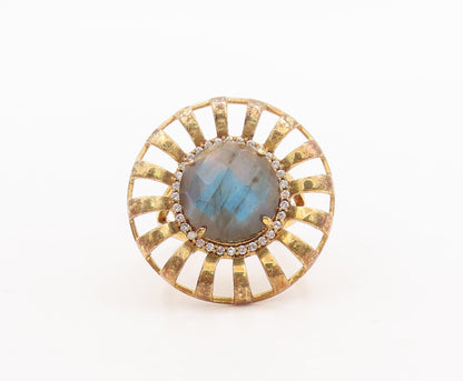 925 Sterling Silver Vintage Ring Gold Plated Alexandrite CZ Flower Sz 7 RG29574