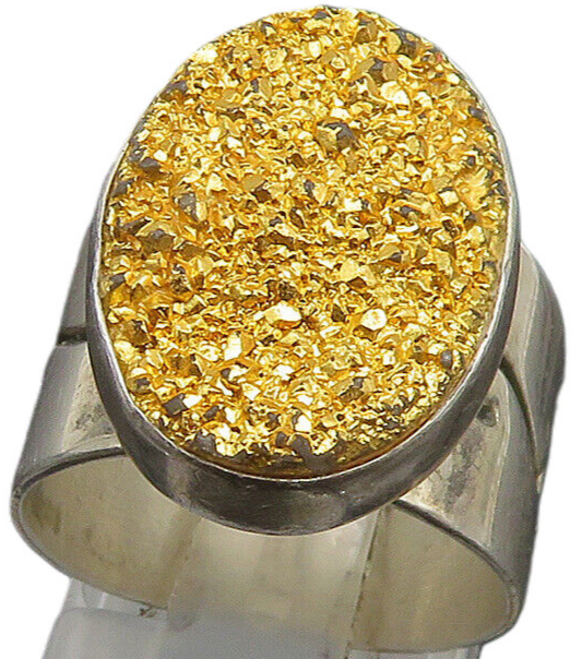 JAY KING DTR 925 Silver  Vintage Oval Yellow Druzy Swirl Ring Sz 7  RG24466